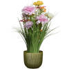 Kunstbloemen boeket lila paars - in pot groen - keramiek - H40 cm - Kunstbloemen