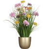 Kunstbloemen boeket lila paars - in pot goud - keramiek - H70 cm - Kunstbloemen