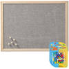 Prikbord incl. 25x punaises gekleurd - 40 x 60 cm - grijs - textiel - Prikborden