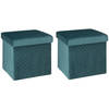 Atmosphera Poef/hocker/voetenbankje - 2x - opbergbox - fluweel blauw - PO/MDF - 31 x 31 x 31 cm - Poefs