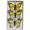 Decoris decoratie vlinders op draad - 3x - geel - 8 x 6 cm - Hobbydecoratieobject
