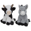 Pluche boerderijdieren knuffels Koe en Ezel setje van 19 en 16 cm - Knuffel boederijdieren