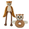 Pluche dieren setje uilen knuffel rammelaar 15 cm en fluffy knuffeldier 33 cm - Vogel knuffels