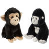 Apen serie zachte pluche knuffels 2x stuks - Gorilla en Chimpansee aap van 18 cm - Knuffel bosdieren