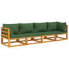 vidaXL 4-delige Loungeset met groene kussens massief hout