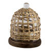 HAES DECO - Decoratieve glazen stolp met bruin houten voet, diameter 18 cm en hoogte 22 cm - ST64813HS