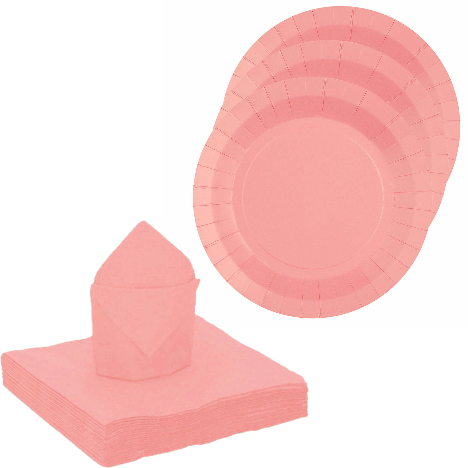 Santex 20x taart/gebak bordjes/25x servetten - roze - Feestbordjes