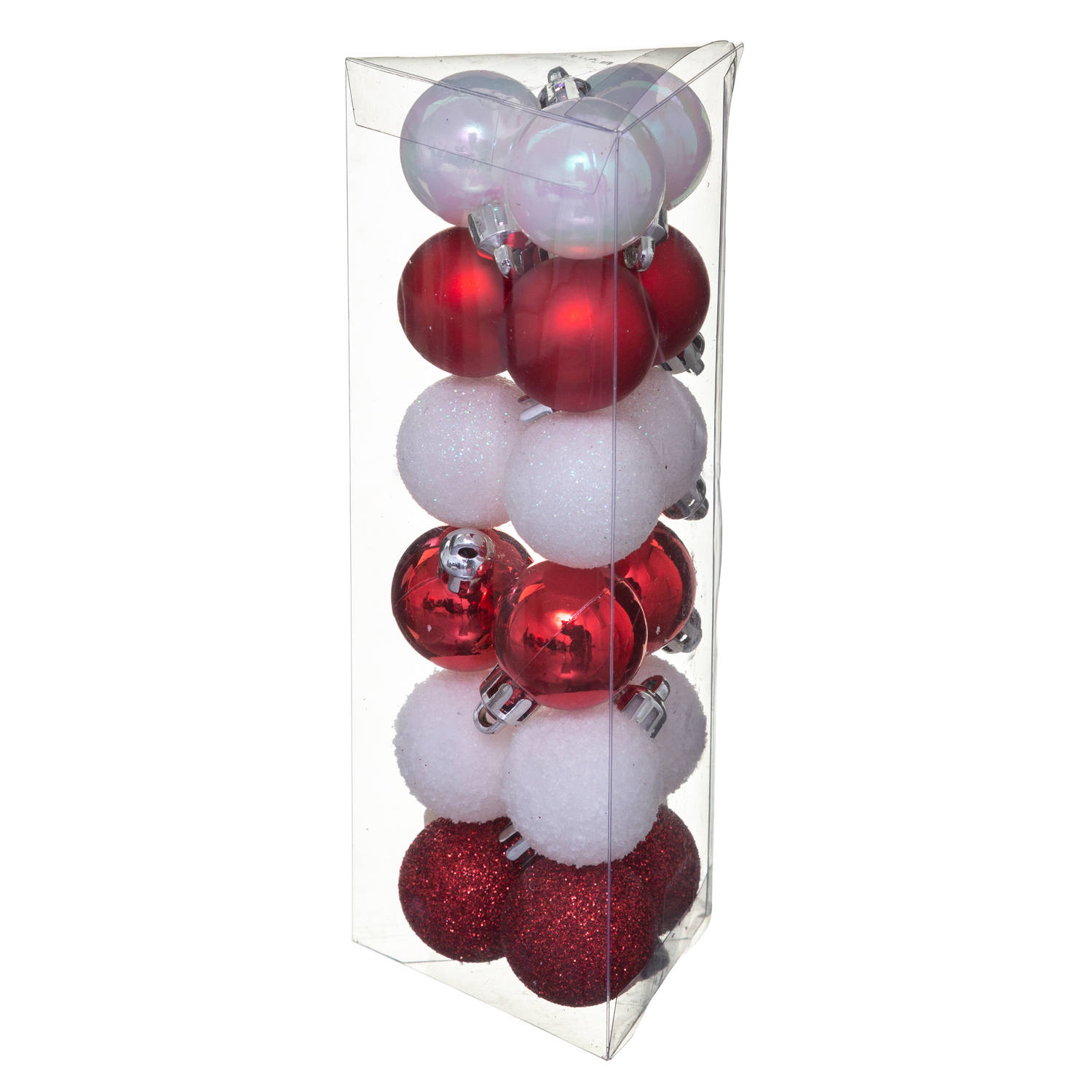 18x stuks kerstballen wit/rood glans en mat kunststof 3 cm - Kerstbal