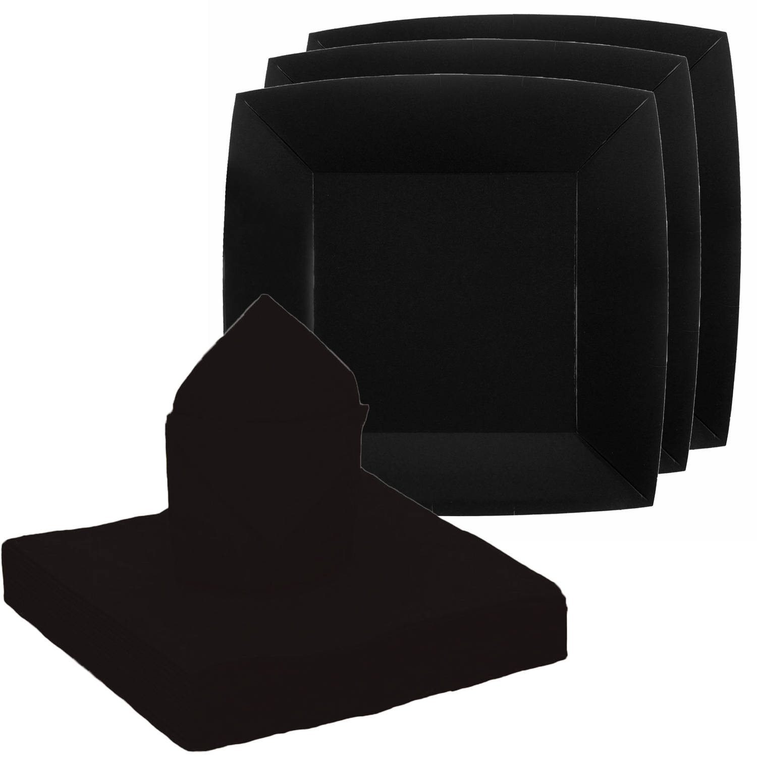 Feest-verjaardag servies set 20x gebaksbordjes-25x servetten zwart karton Feestbordjes