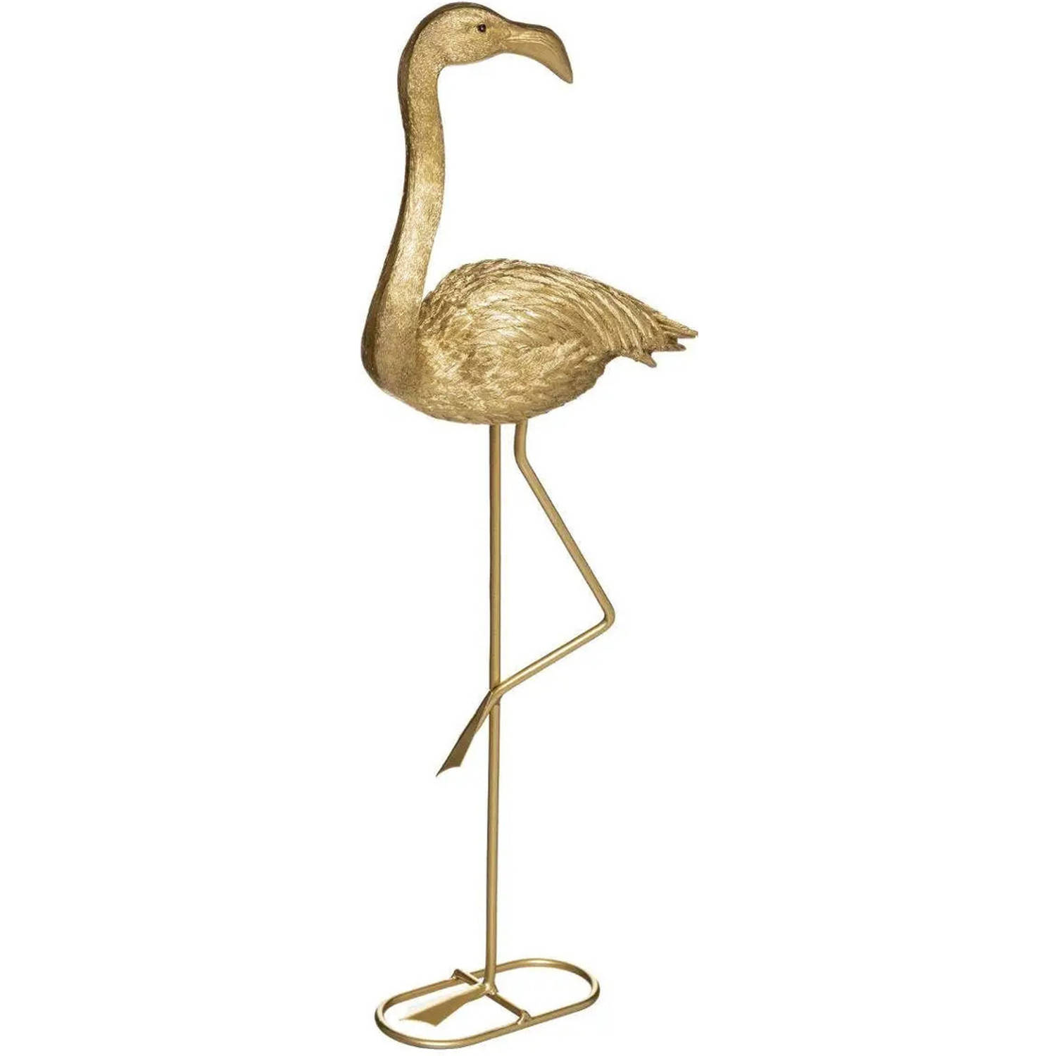 Atmosphera Home decoratie dier/vogel beeldje Flamingo - goud kleurig - 53 x 19 cm