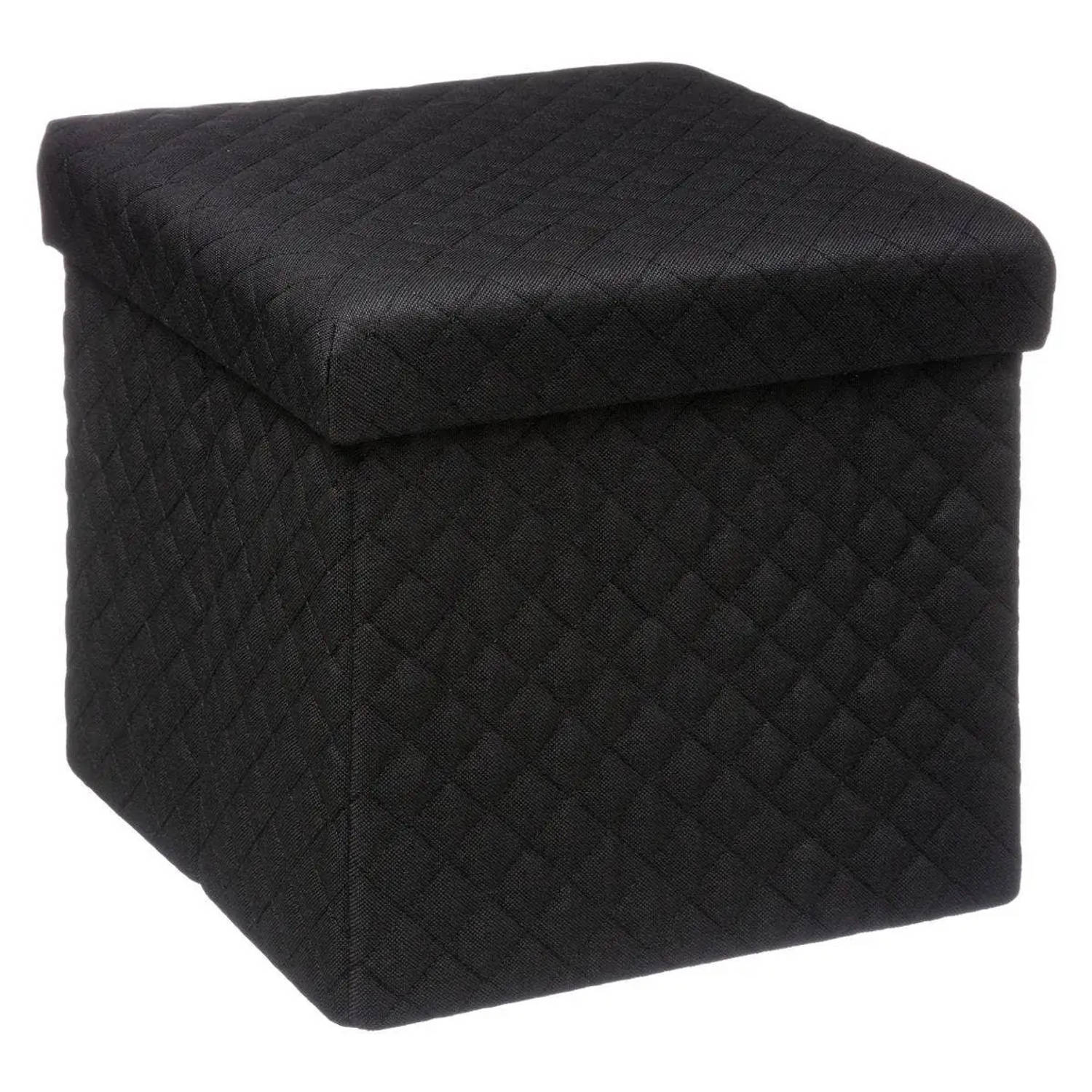 Poef hocker opbergbox zwart polyester-mdf 31 x 31 cm opvouwbaar Opbergbox