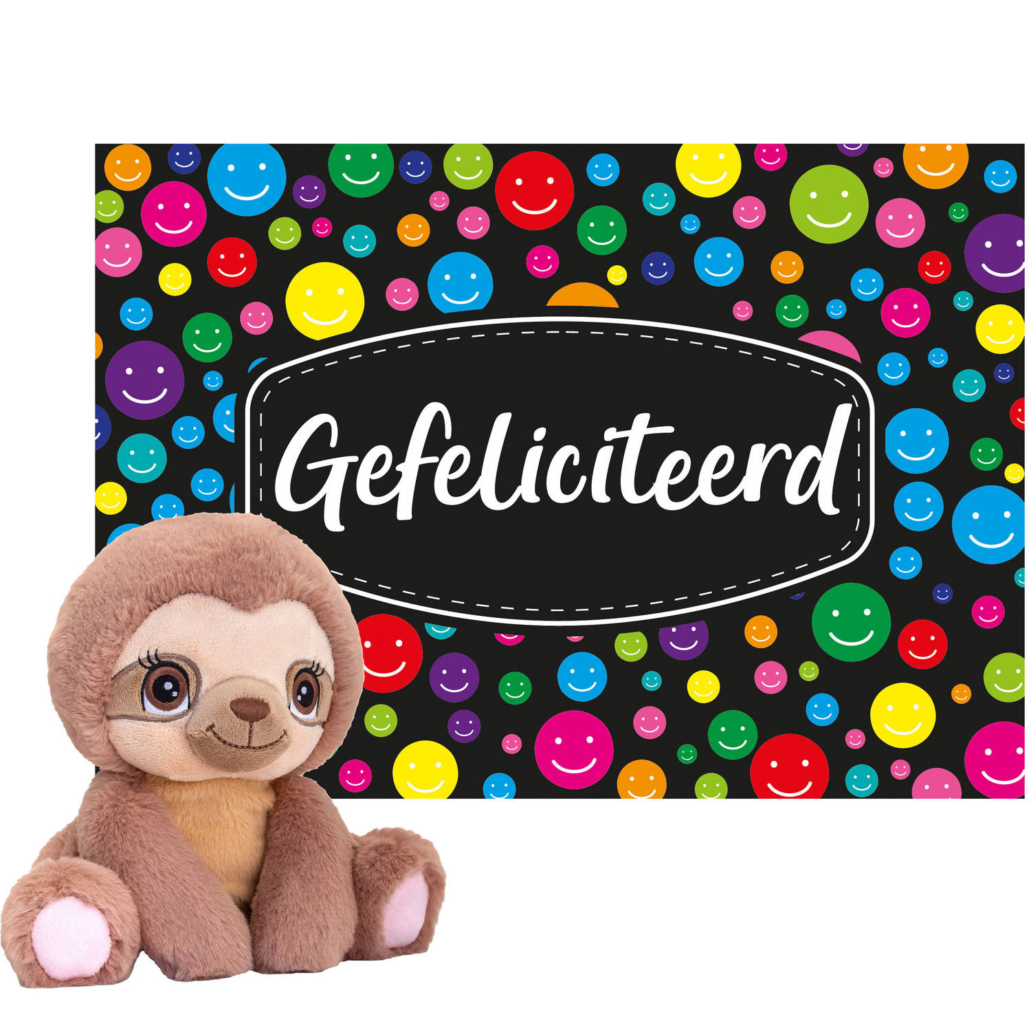 Keel toys Cadeaukaart Gefeliciteerd met knuffeldier luiaard 16 cm Knuffeldier