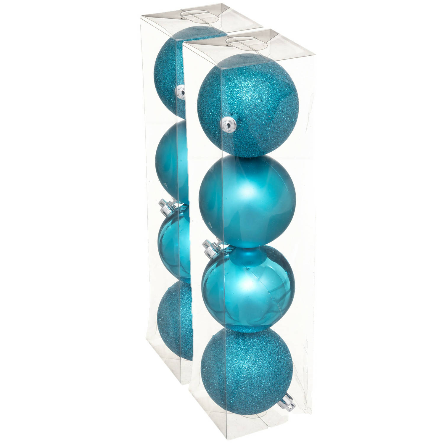 8x stuks kerstballen turquoise blauw mix kunststof 8 cm Kerstbal