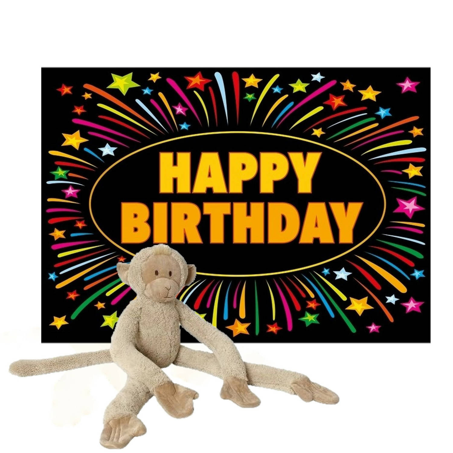 Happy Horse knuffel aap-apen 85 cm met een verjaardag wenskaart happy birthday Knuffel bosdieren