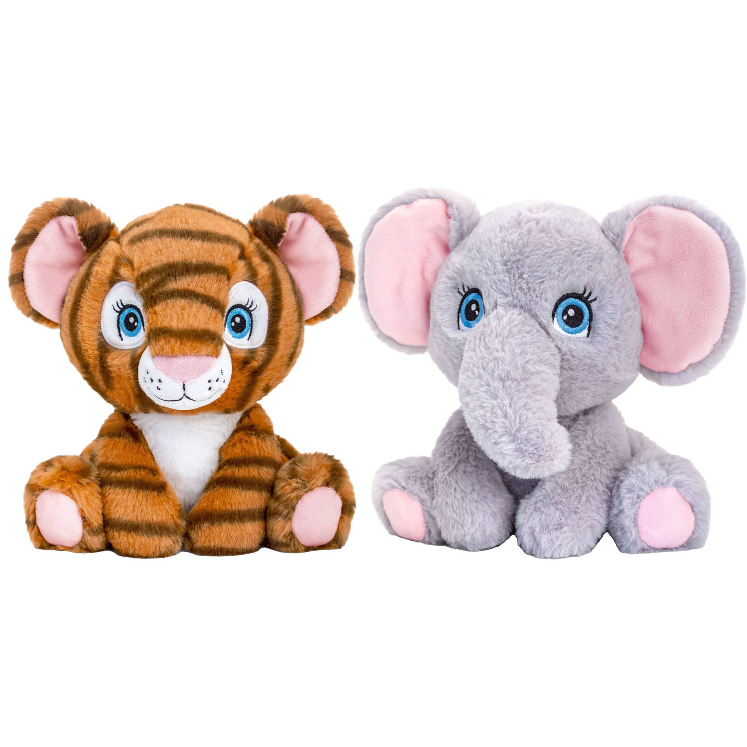 Keel Toys Pluche knuffel dieren vriendjes set tijger en olifant 25 cm Knuffeldier