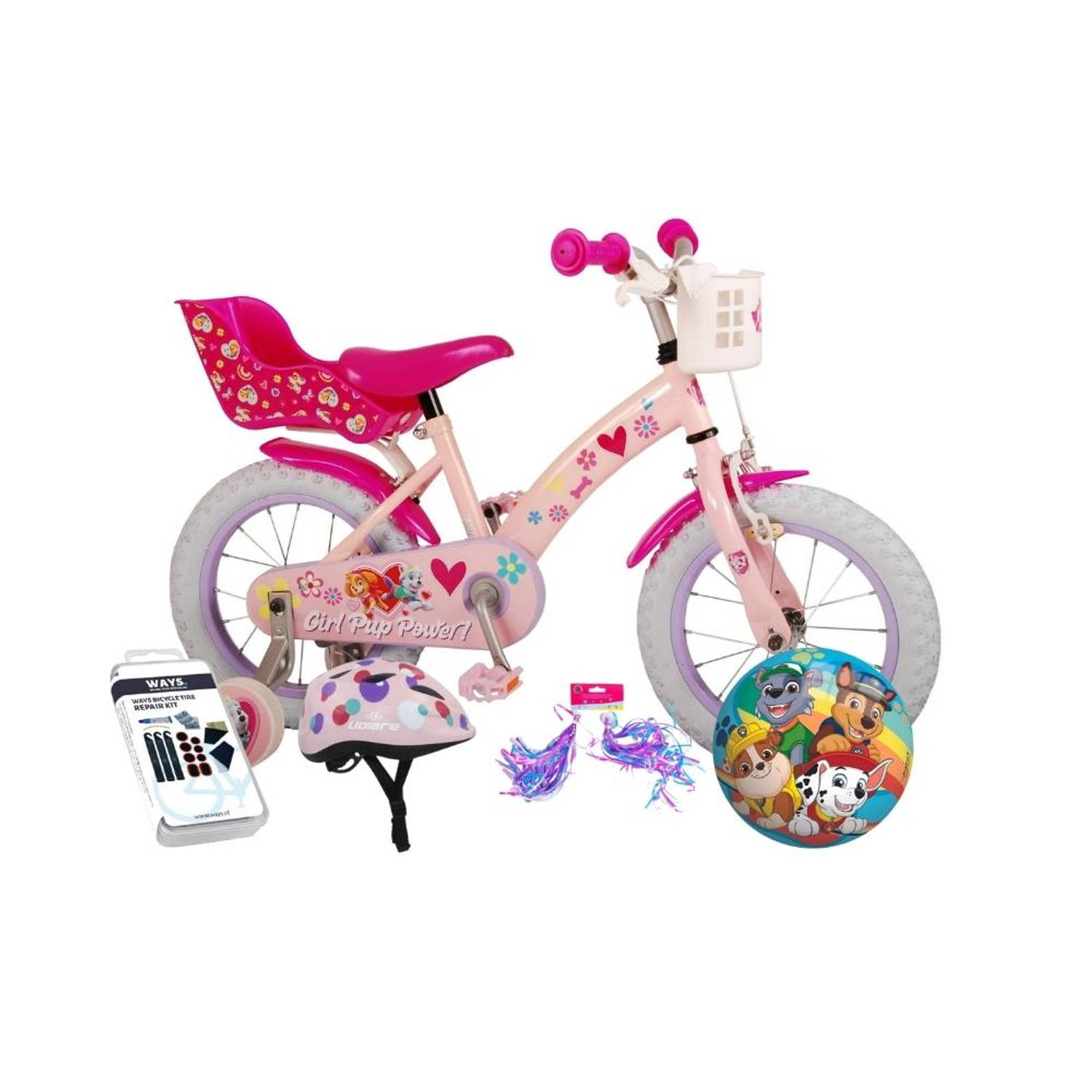 Volare Kinderfiets Paw Patrol - 14 inch - Inclusief fietshelm & accessoires