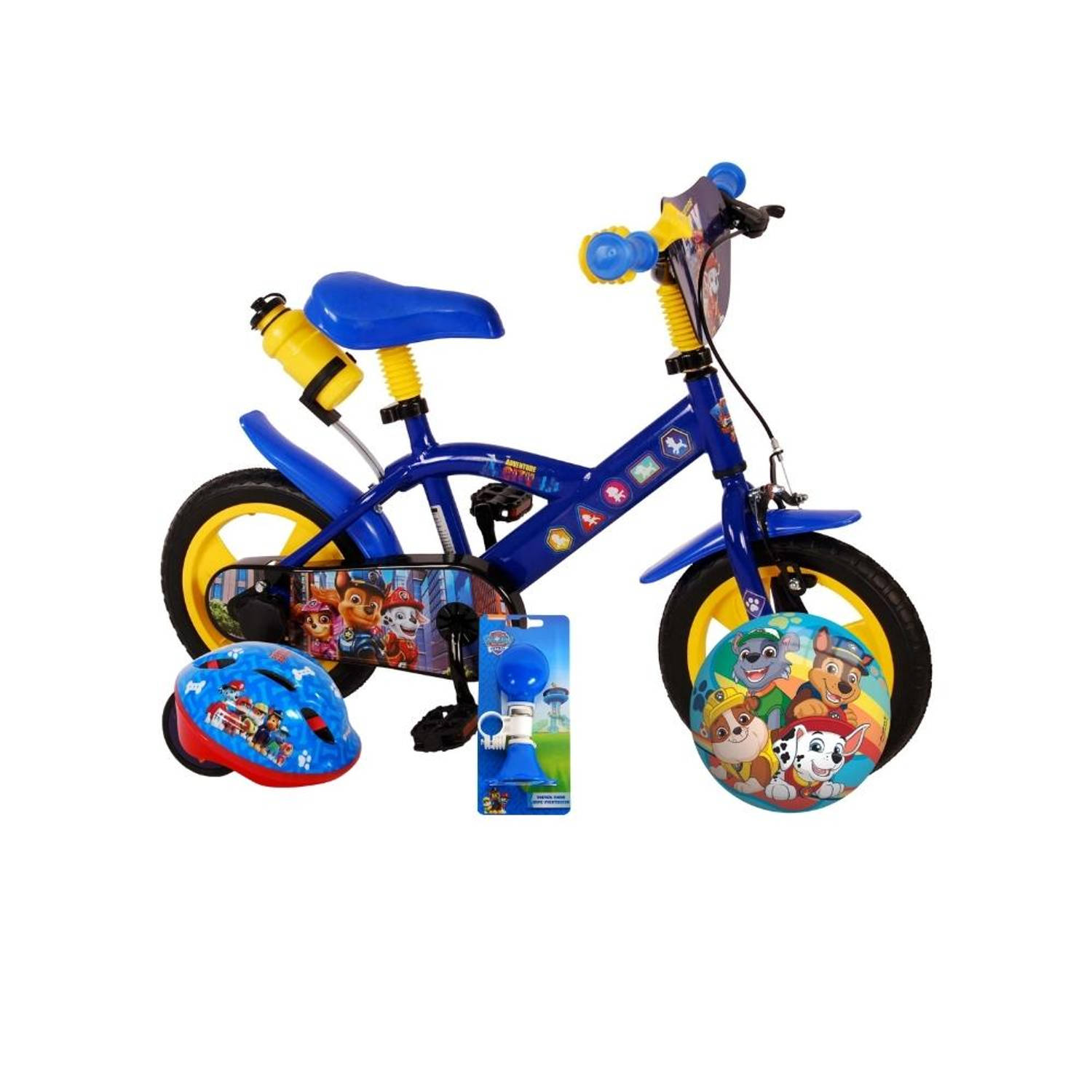 Volare Kinderfiets Paw Patrol The Movie - 12 inch - Blauw - Doortrapper - Met fietshelm en accessoires