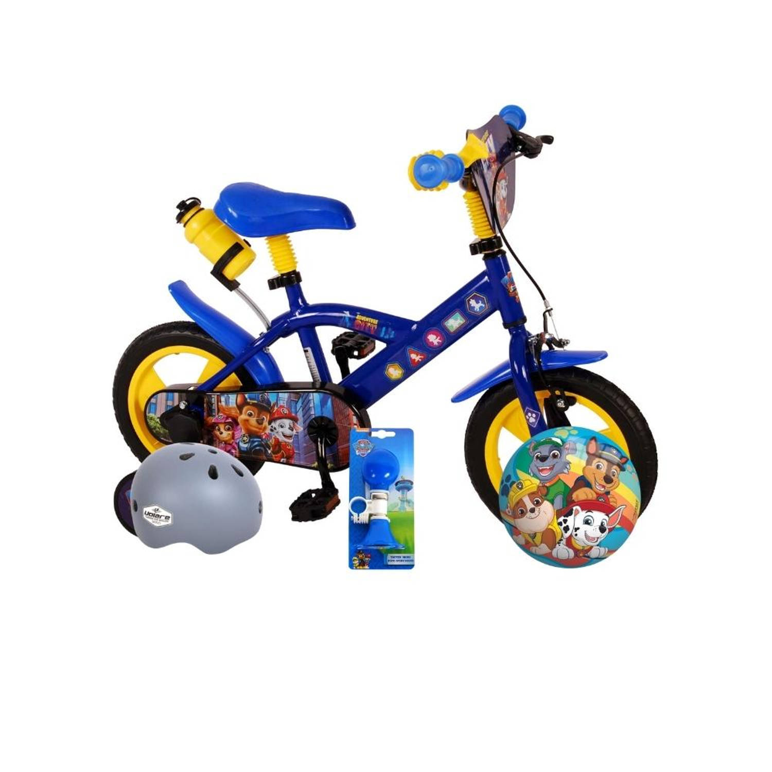 Volare Kinderfiets Paw Patrol The Movie - 12 inch - Blauw - Doortrapper - Met fietshelm & accessoires
