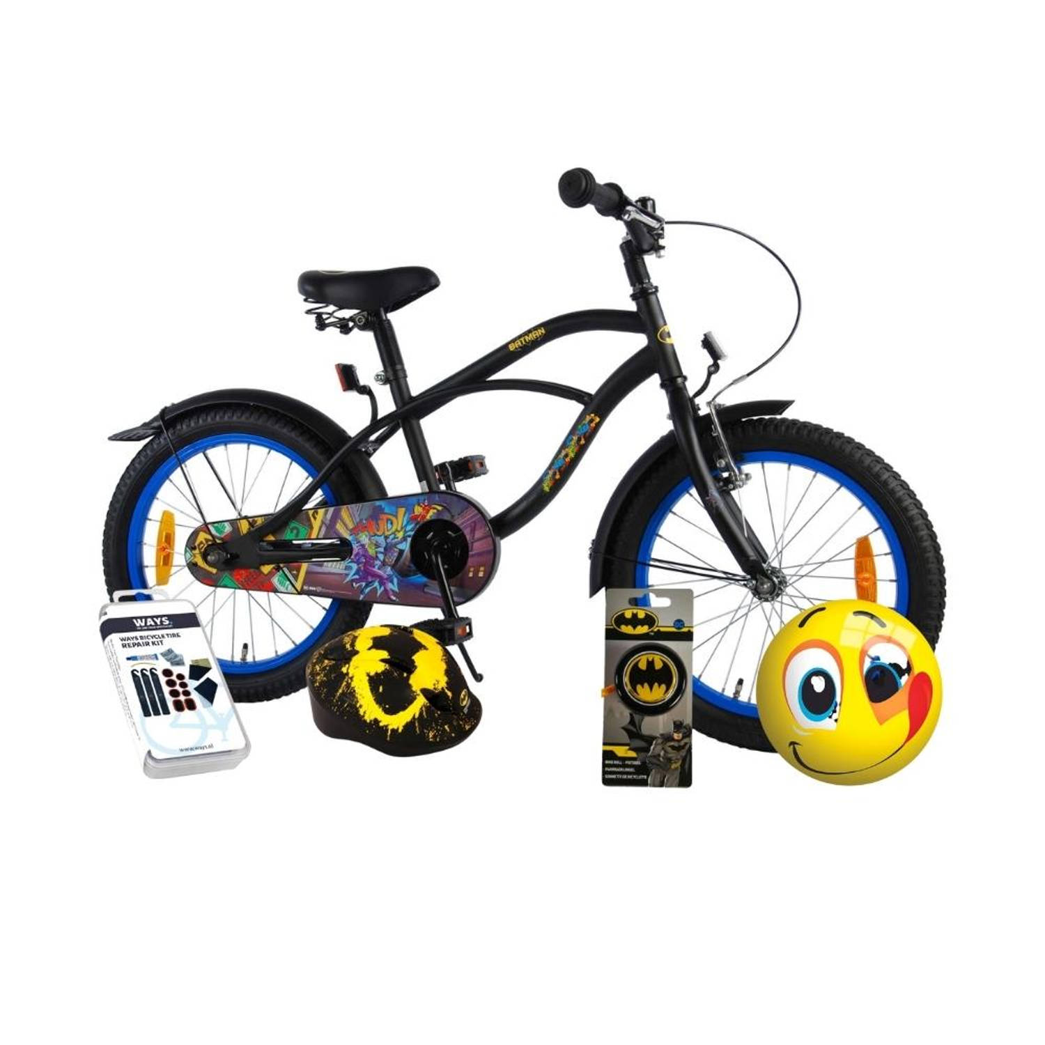 Volare Kinderfiets Batman - 18 inch - Zwart - Inclusief fietshelm en accessoires