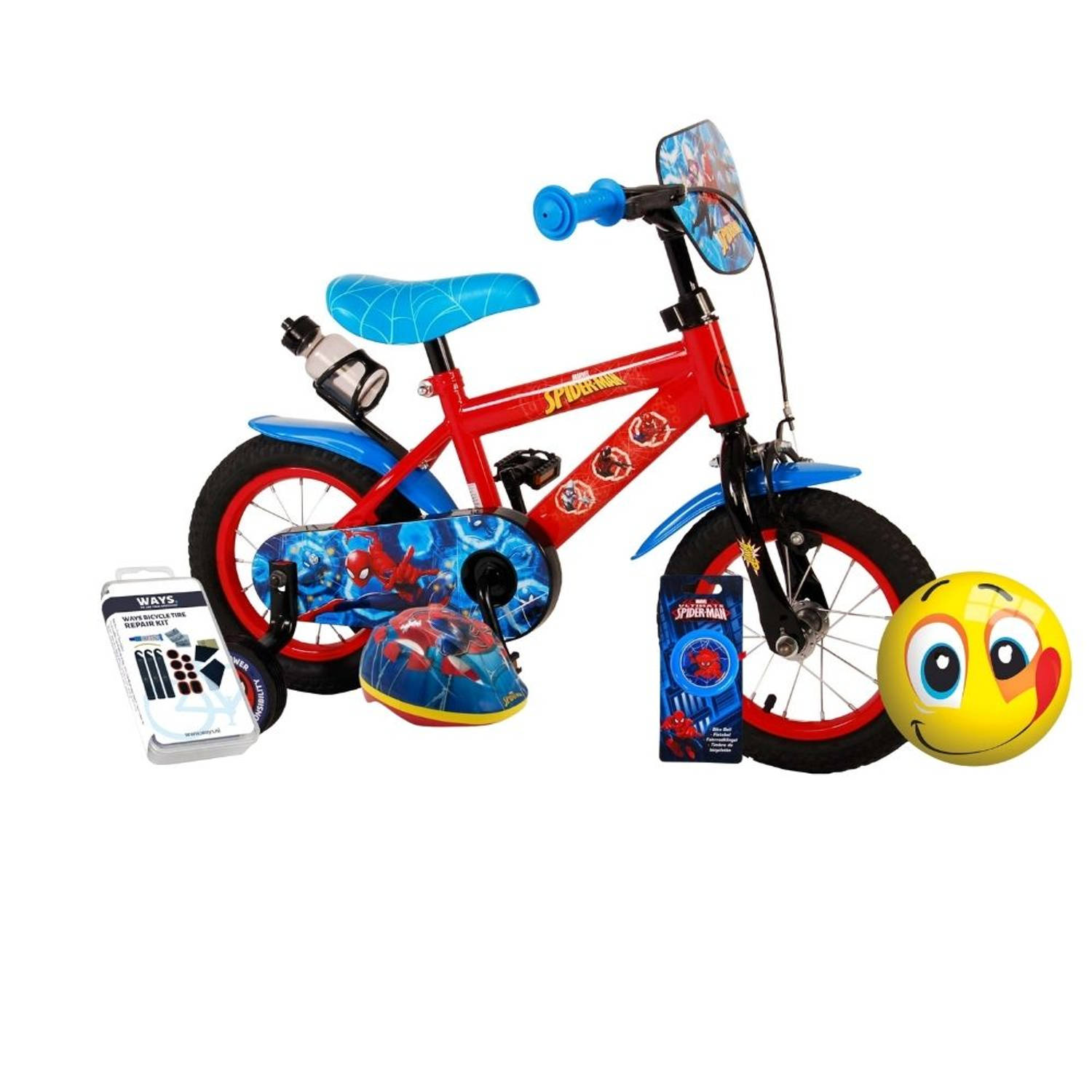 Volare Kinderfiets Spider-Man - 12 inch - Met bidonhouder - Inclusief fietshelm en accessoires