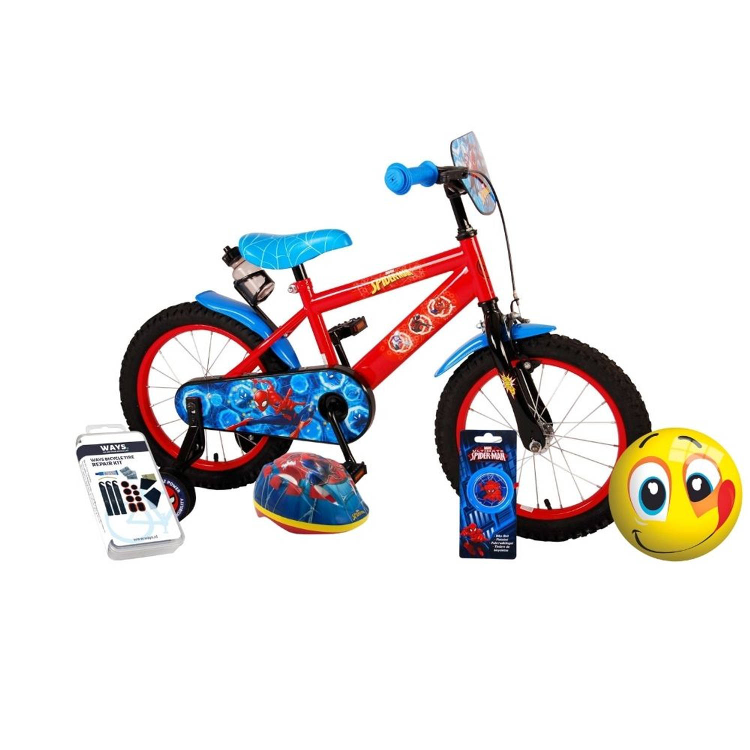 Voorafgaan geloof vijver Volare Kinderfiets Spider-Man - 16 inch - Blauw/Rood - Inclusief fietshelm  en accessoires | Blokker