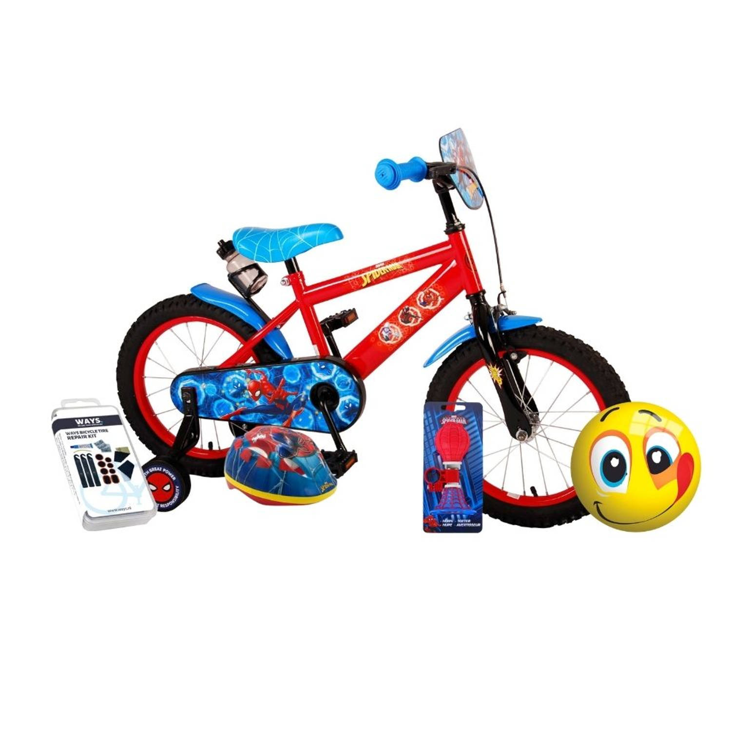 Volare Kinderfiets Spider-Man - 16 inch - Blauw/Rood - Met fietshelm en accessoires