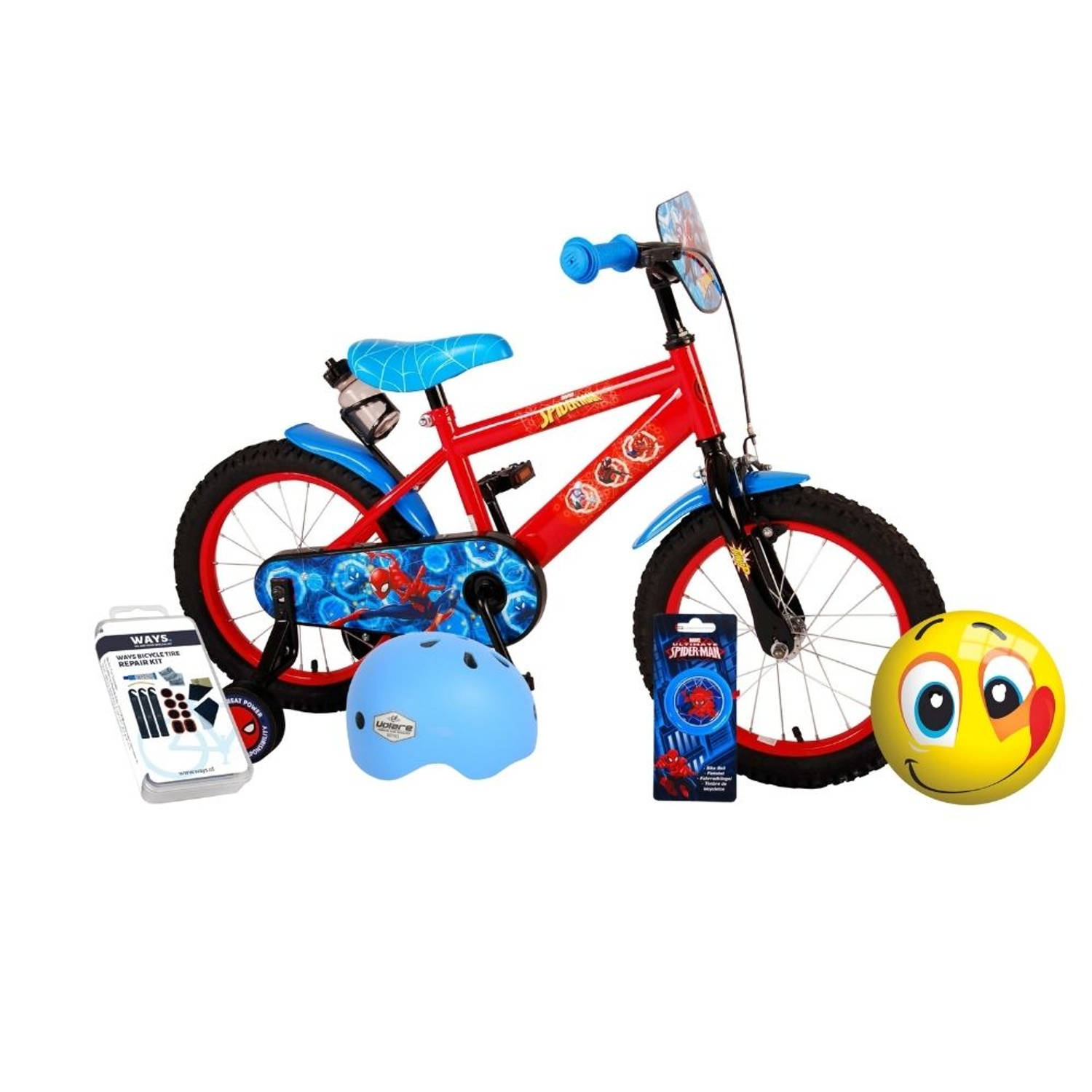 Volare Kinderfiets Spider-Man - 16 inch - Blauw/Rood - Inclusief fietshelm & accessoires