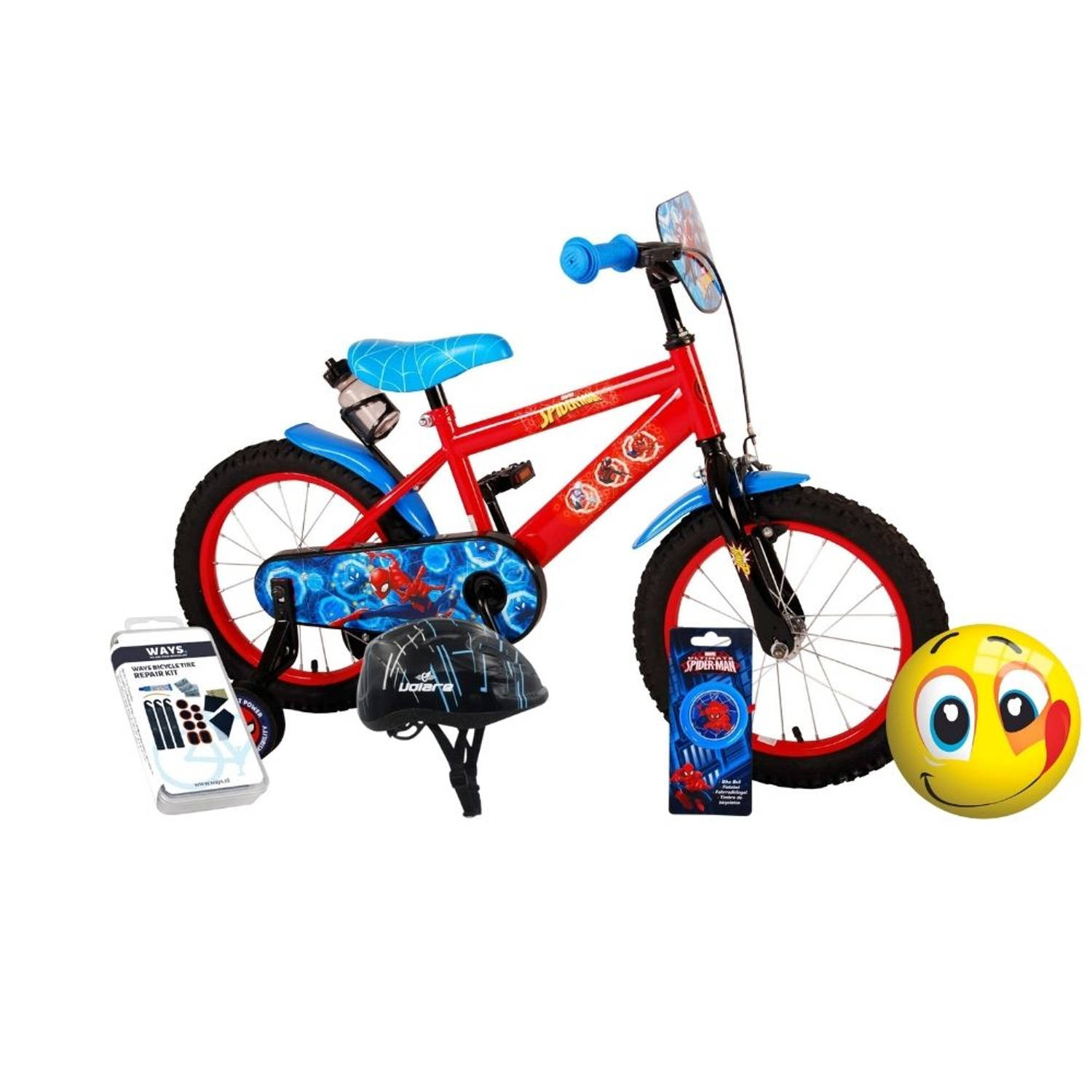 Volare Kinderfiets Spider-Man - 14 inch - Twee handremmen - Inclusief fietshelm + accessoires