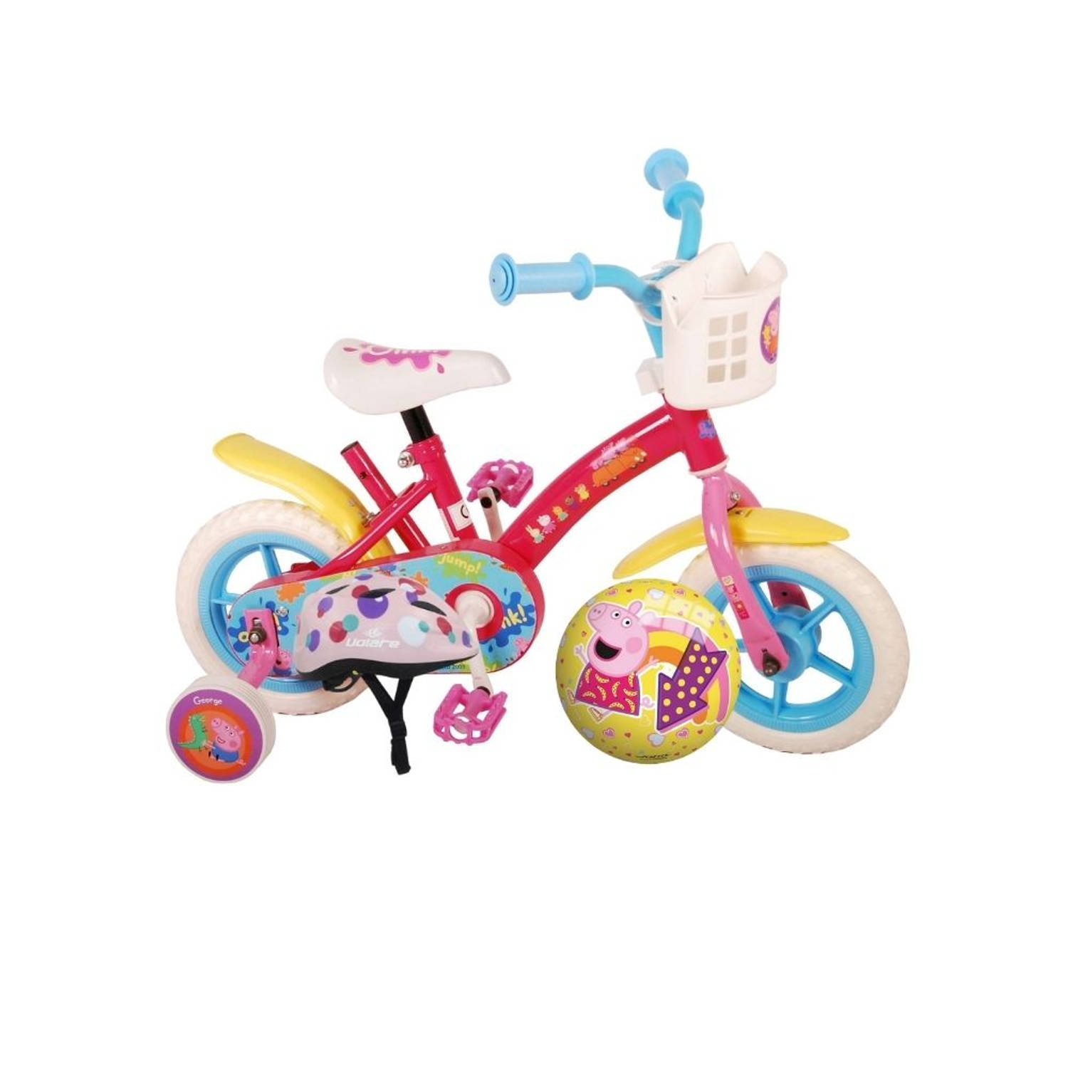 Volare Kinderfiets Peppa Pig - 10 inch - Doortrapper - Inclusief fietshelm en accessoires