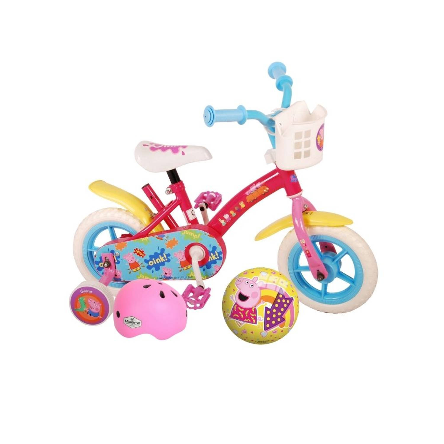 Volare Kinderfiets Peppa Pig - 10 inch - Doortrapper - Inclusief fietshelm & accessoires