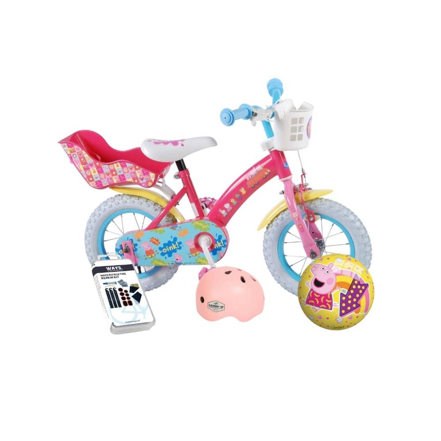 Volare Kinderfiets Peppa Pig 12 inch Roze Met fietshelm en accessoires