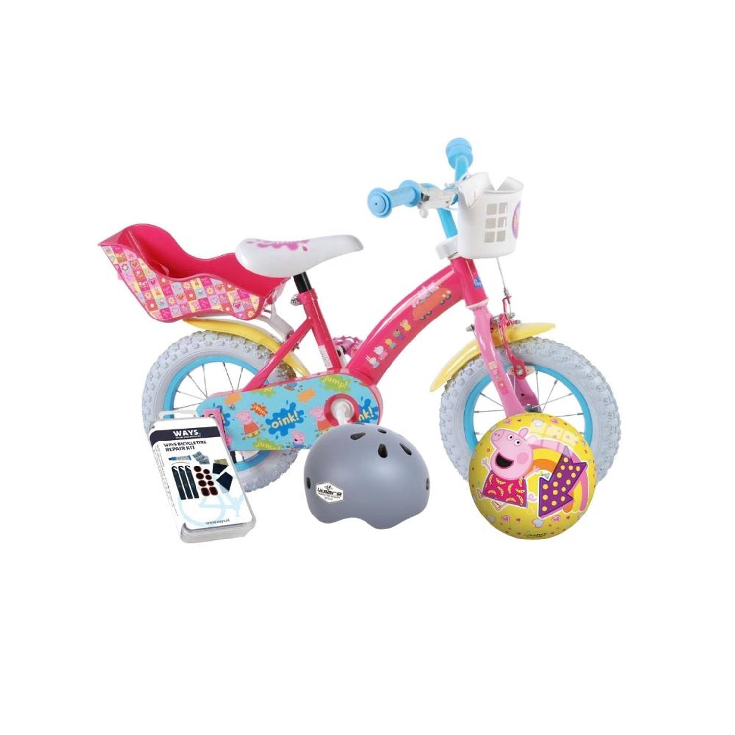 Volare Kinderfiets Peppa Pig - 12 inch - Roze - Met fietshelm & accessoires