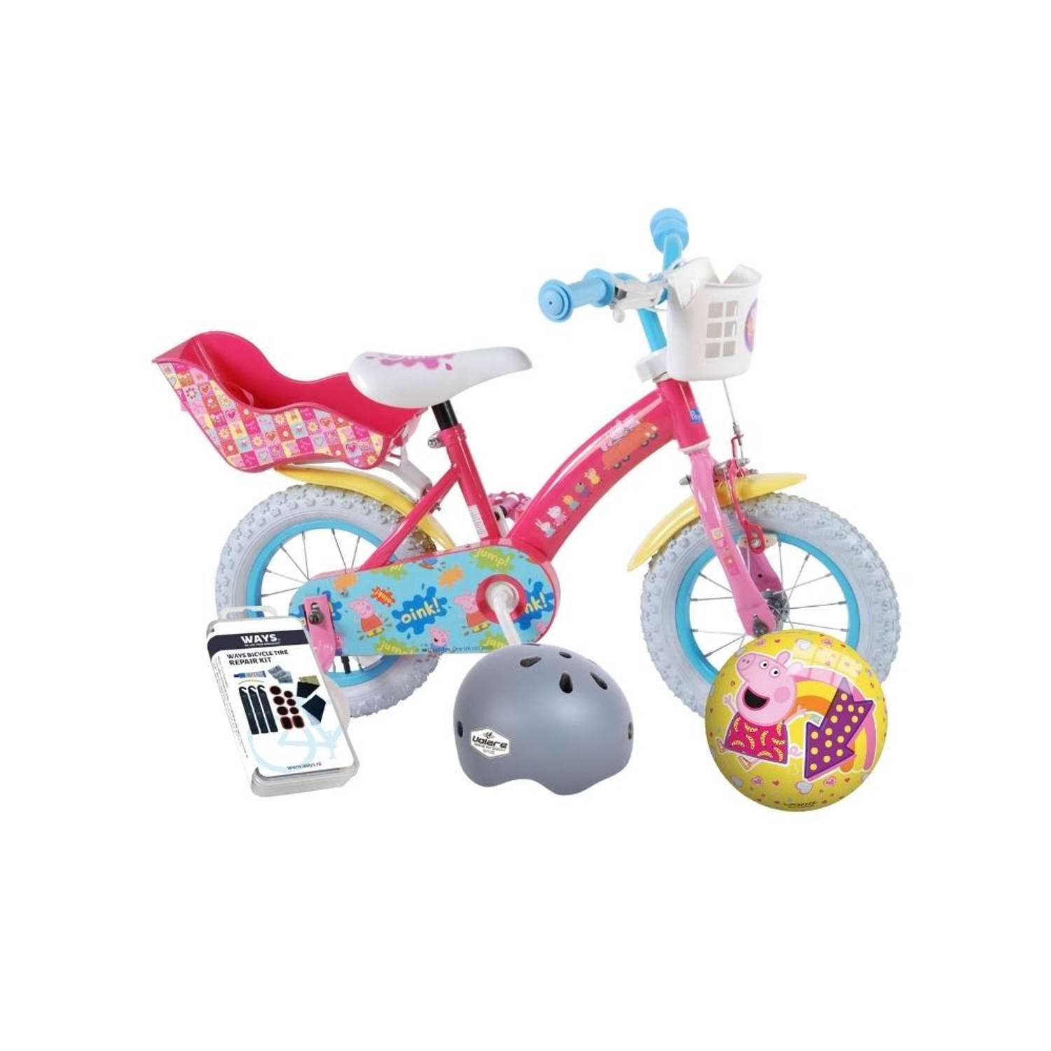 Volare Kinderfiets Peppa Pig - 12 inch - Roze + Met fietshelm + accessoires