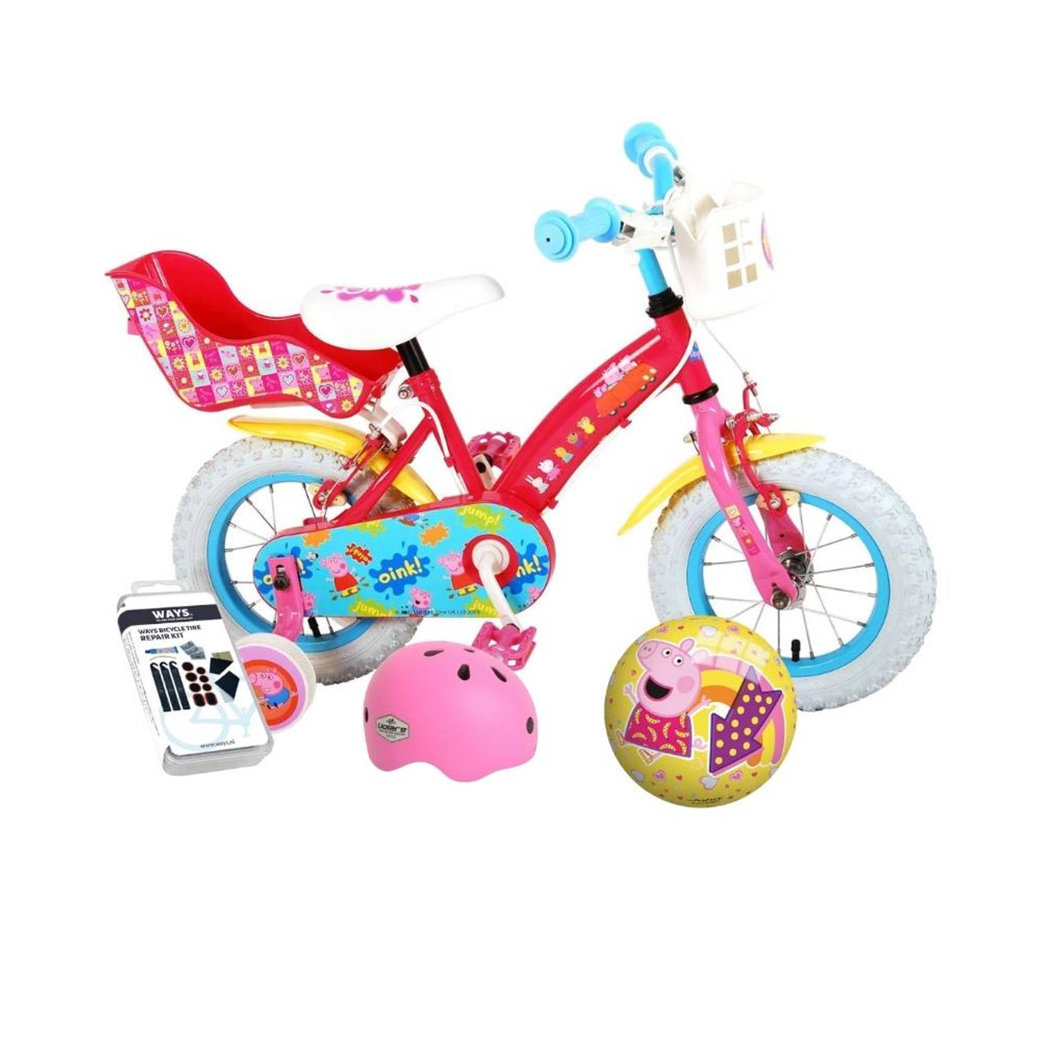 Volare Kinderfiets Peppa Pig - 12 inch - Roze - Twee handremmen - Met fietshelm & accessoires