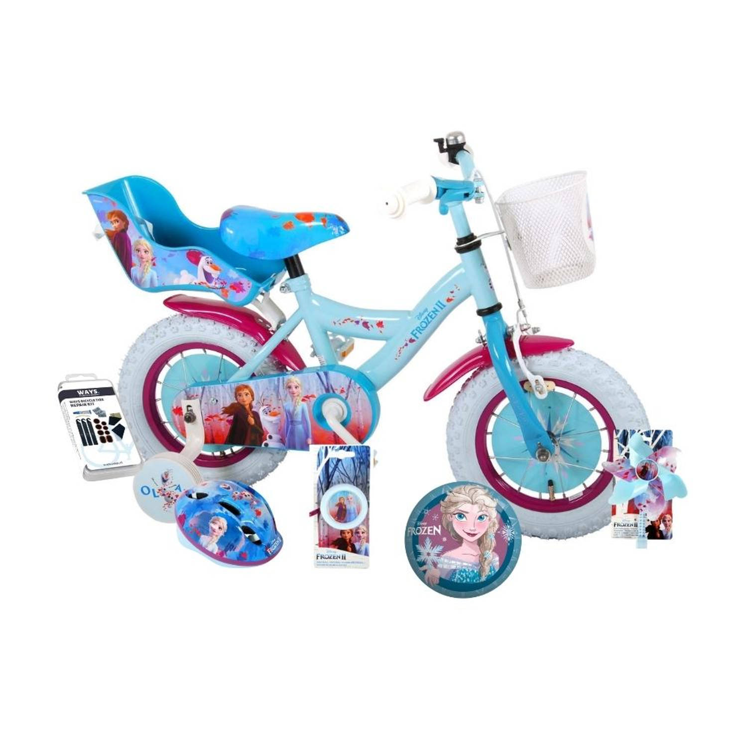 Volare Kinderfiets Disney Frozen II - 12 inch - Blauw/Paars - Met fietshelm en accessoires