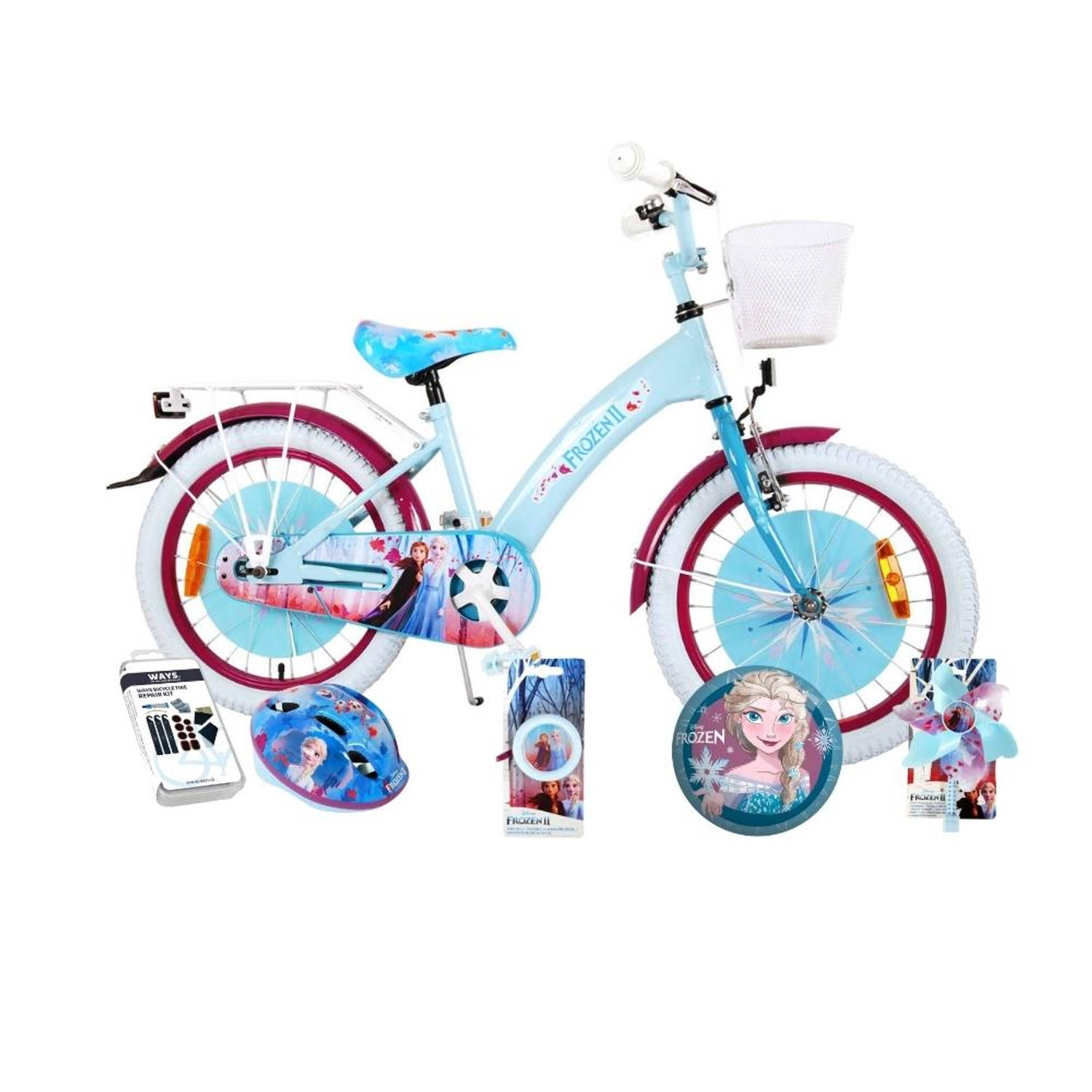 Volare Kinderfiets Disney Frozen II - 18 inch - Blauw/Paars - Met fietshelm en accessoires