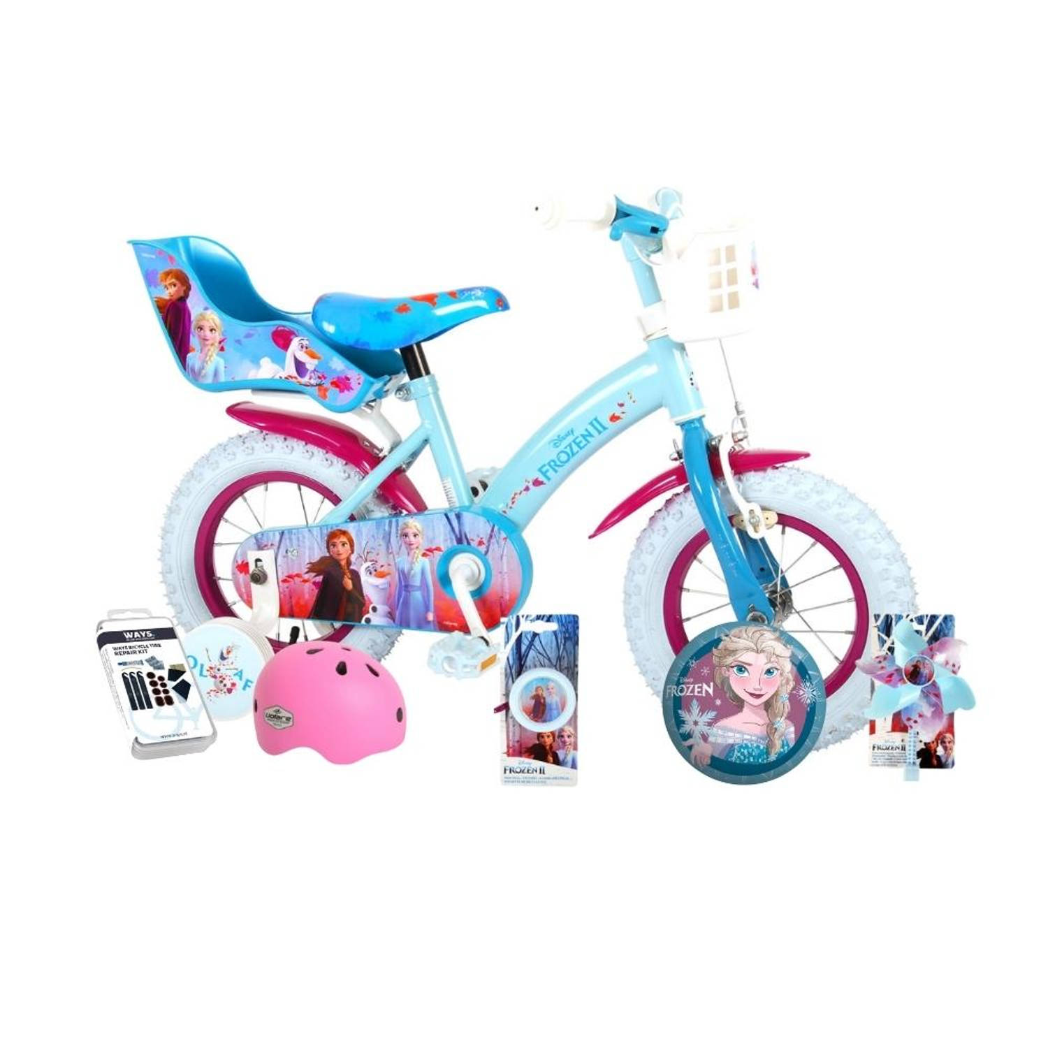 Volare Kinderfiets Disney Frozen 2 - 12 inch - Blauw/Paars - Met fietshelm & accessoires
