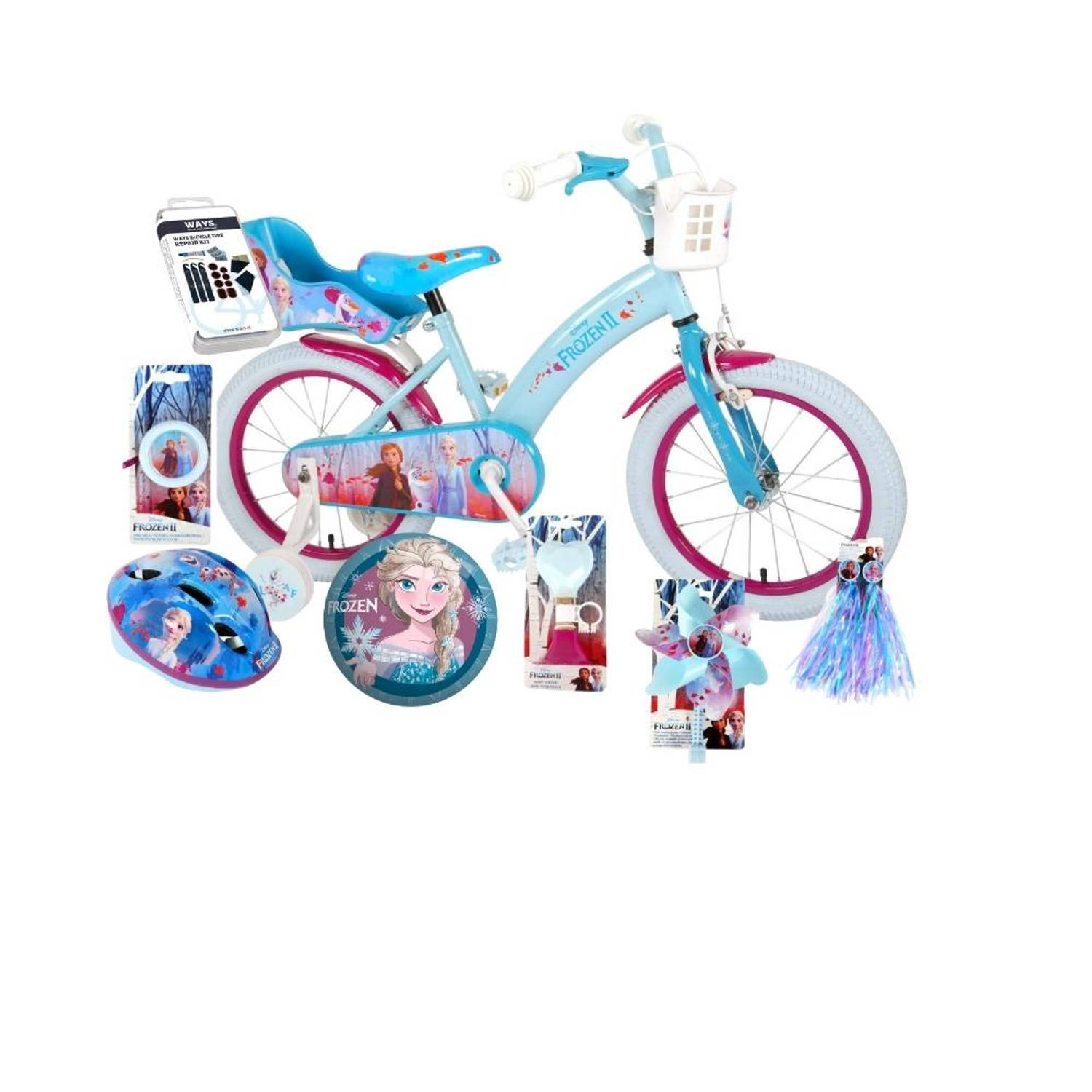 Volare Kinderfiets Disney Frozen 2 - 16 inch - Blauw/Paars - Inclusief fietshelm en accessoires