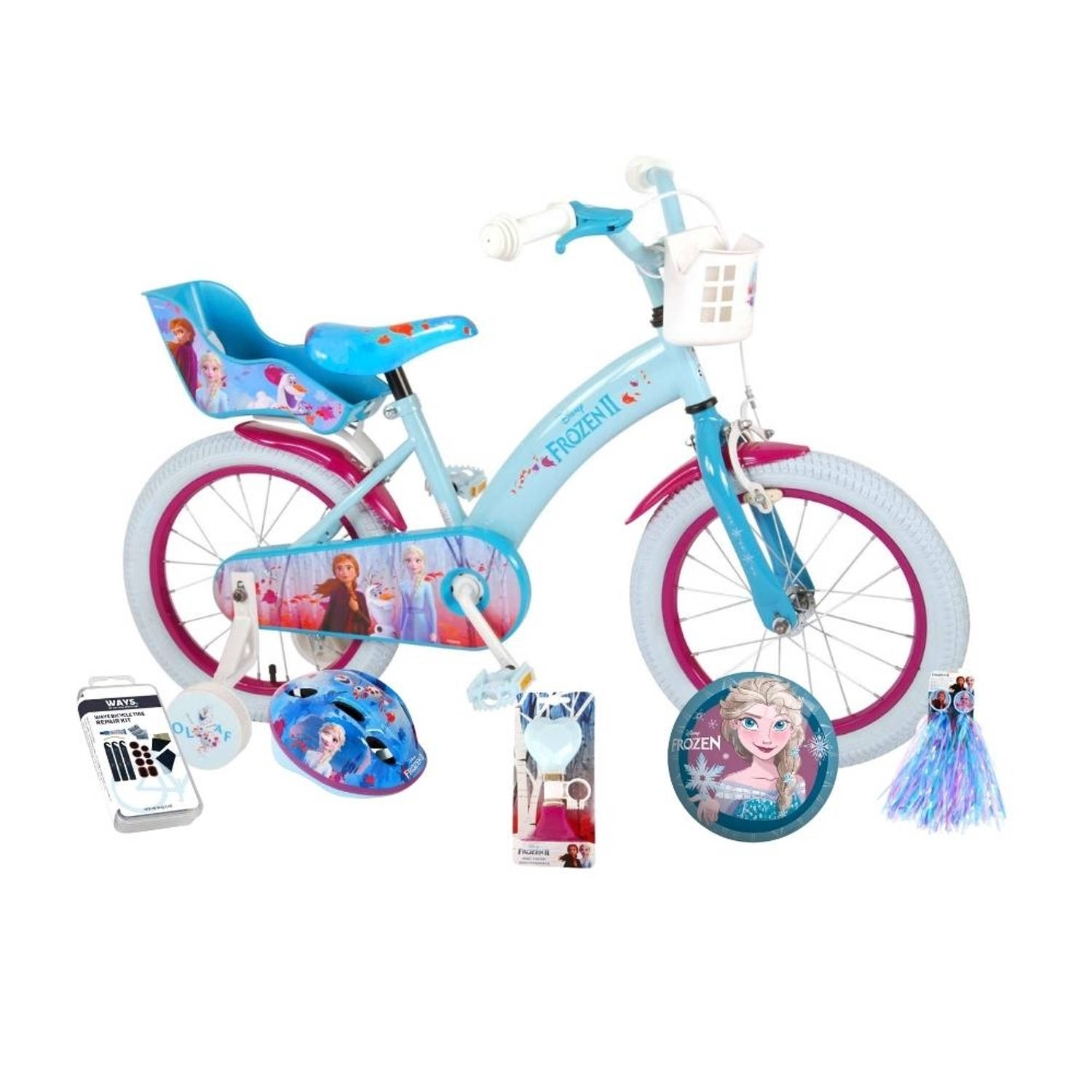 Volare Kinderfiets Disney Frozen 2 - 16 inch Blauw/Paars - Inclusief fietshelm & accessoires | Blokker