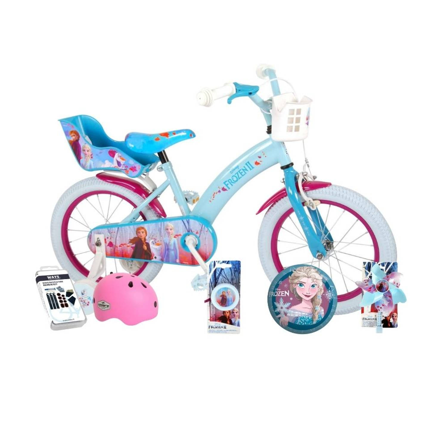 Volare Kinderfiets Disney Frozen 2 - 16 inch - Blauw/Paars - Met fietshelm & accessoires