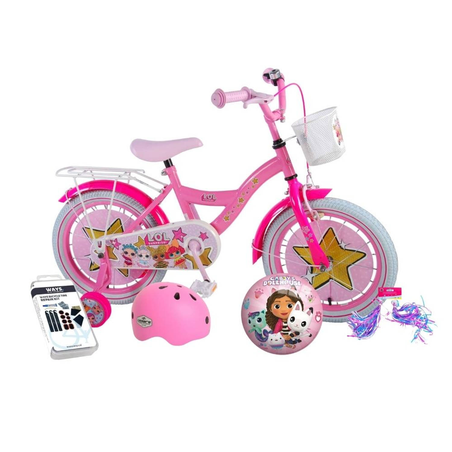 Volare Kinderfiets LOL Surprise - 16 inch - Roze - Inclusief fietshelm en accessoires