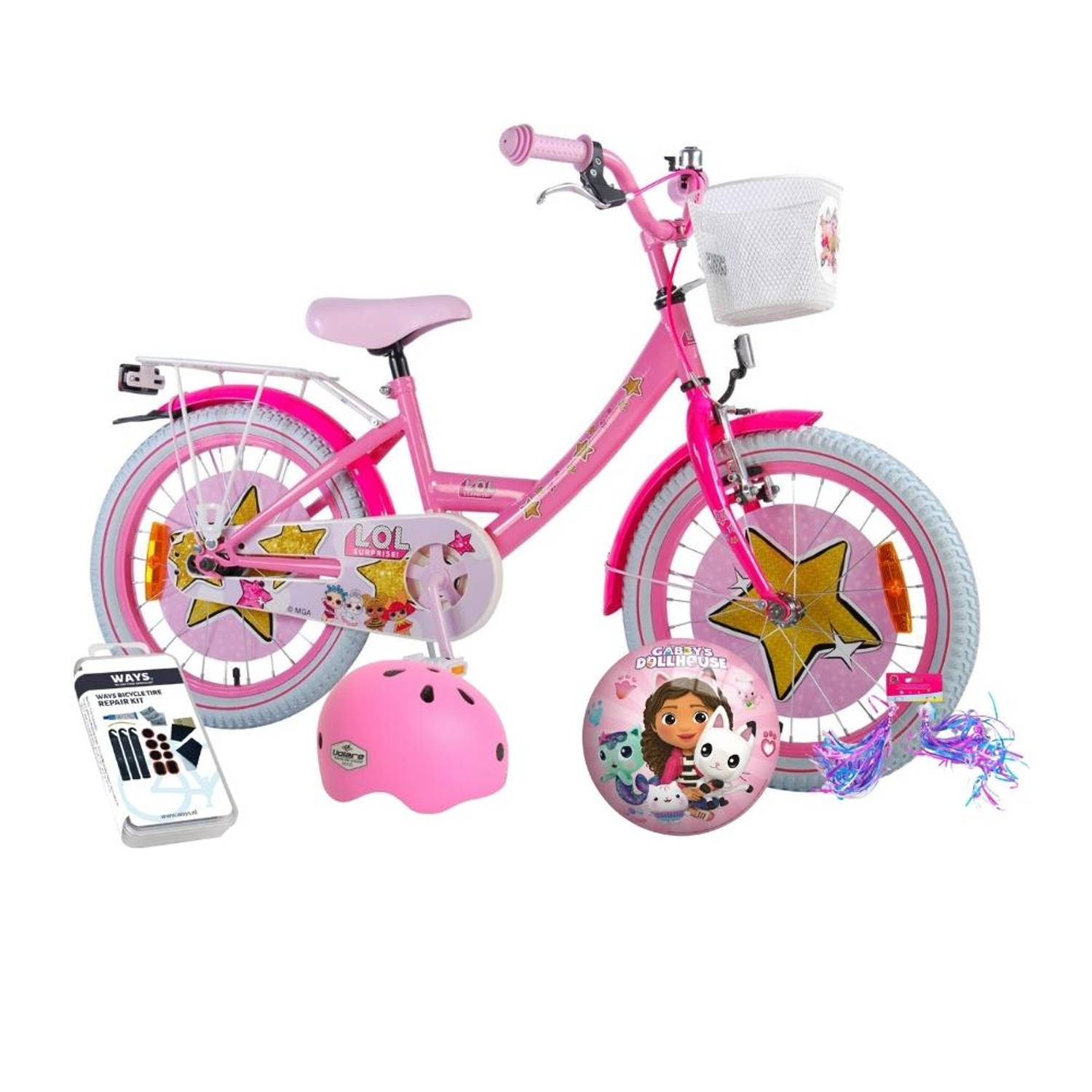 Volare Kinderfiets LOL Surprise - 18 inch - Roze - Inclusief fietshelm en accessoires