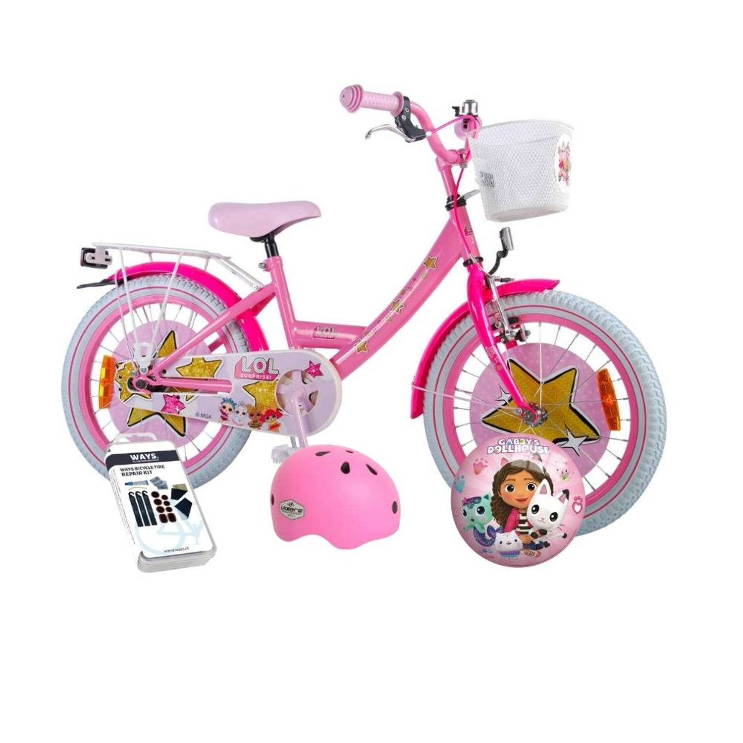 Volare Kinderfiets LOL Surprise - 18 inch - Roze - Met fietshelm en accessoires