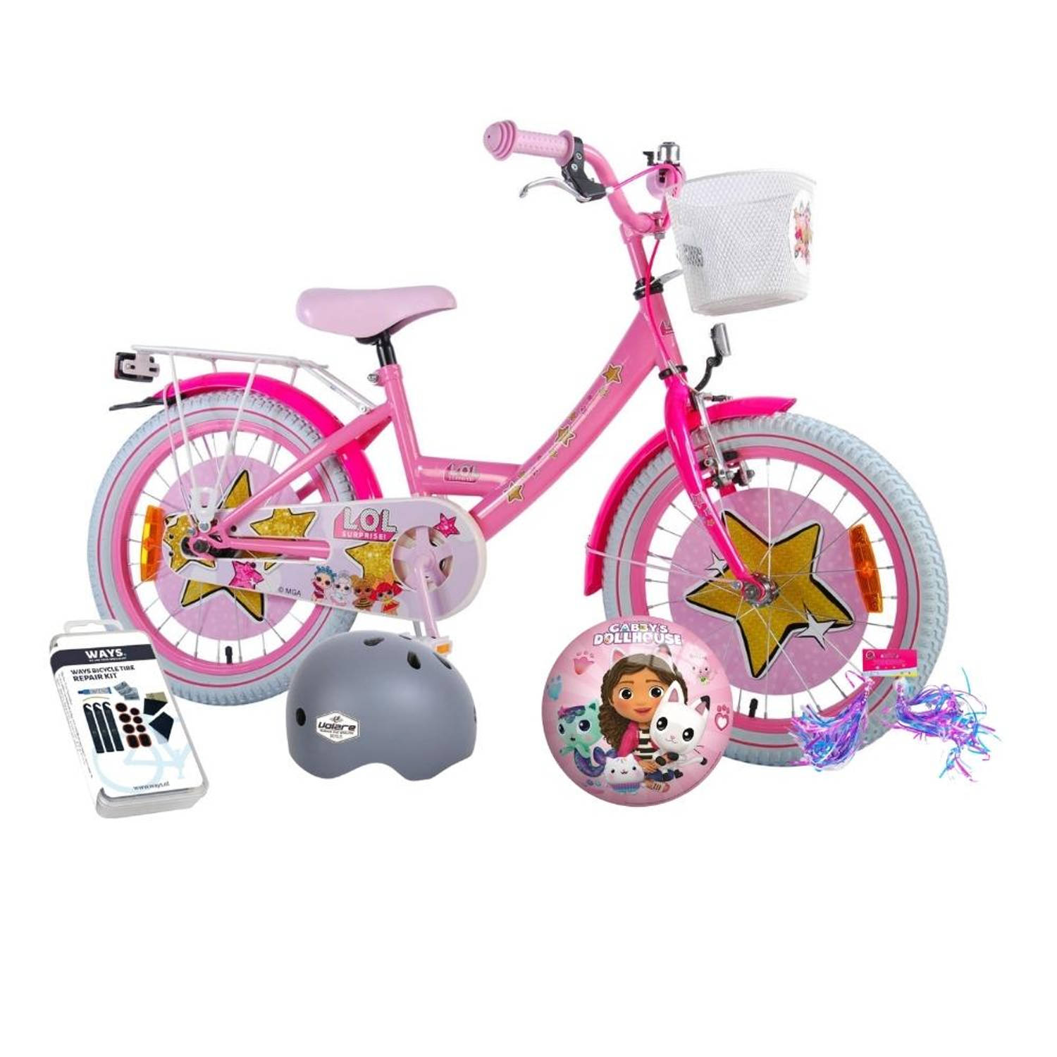 Volare Kinderfiets LOL Surprise - 18 inch - Roze - Inclusief fietshelm & accessoires