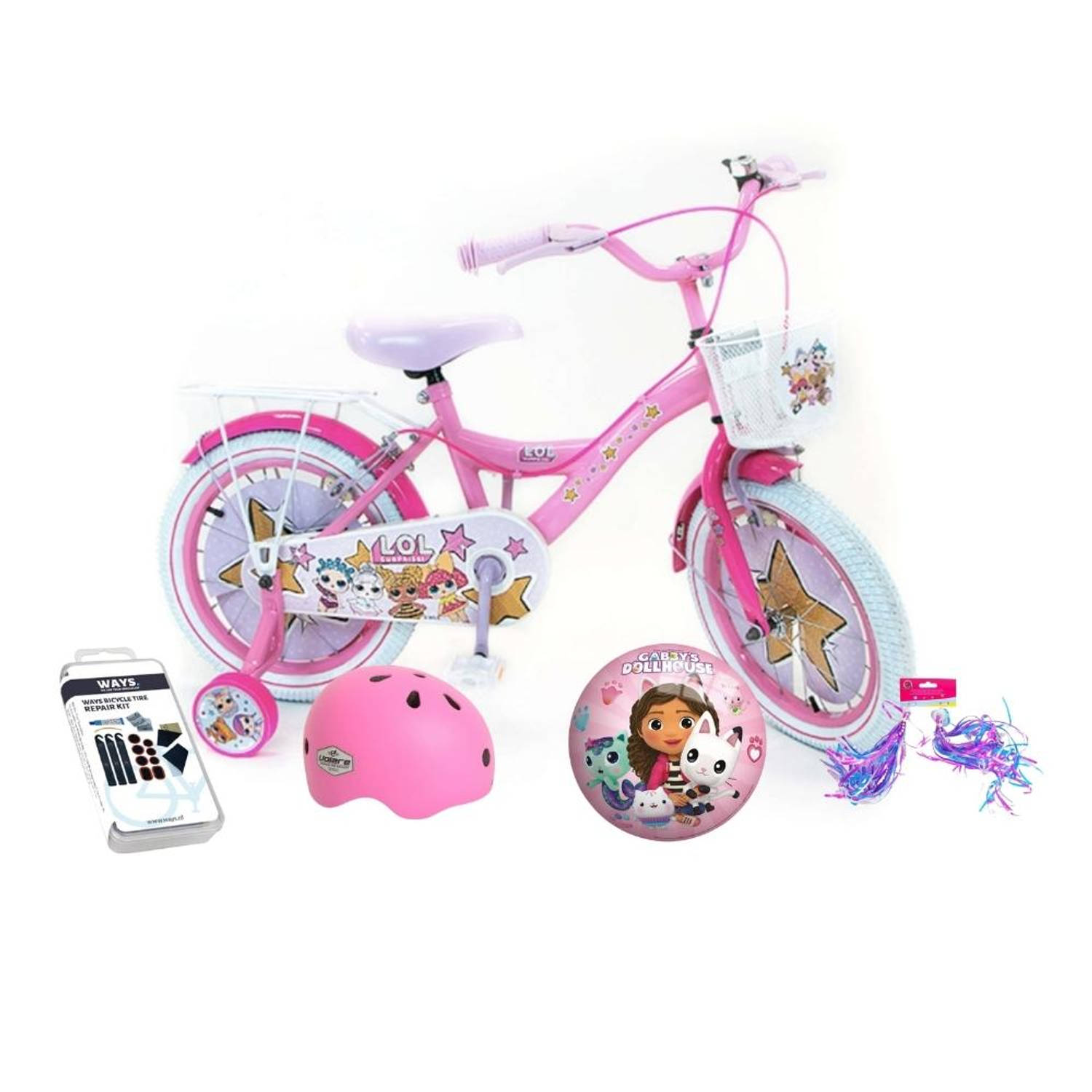 Volare Kinderfiets LOL Surprise - 16 inch - Roze - Twee handremmen - Inclusief fietshelm en accessoires