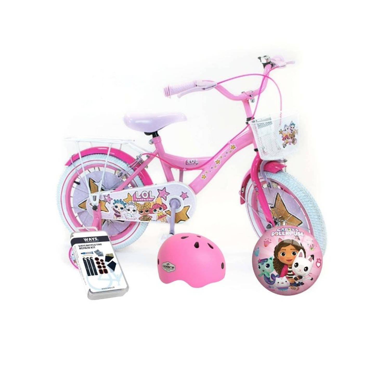 Volare Kinderfiets LOL Surprise - 16 inch - Roze - Twee handremmen - Met fietshelm en accessoires