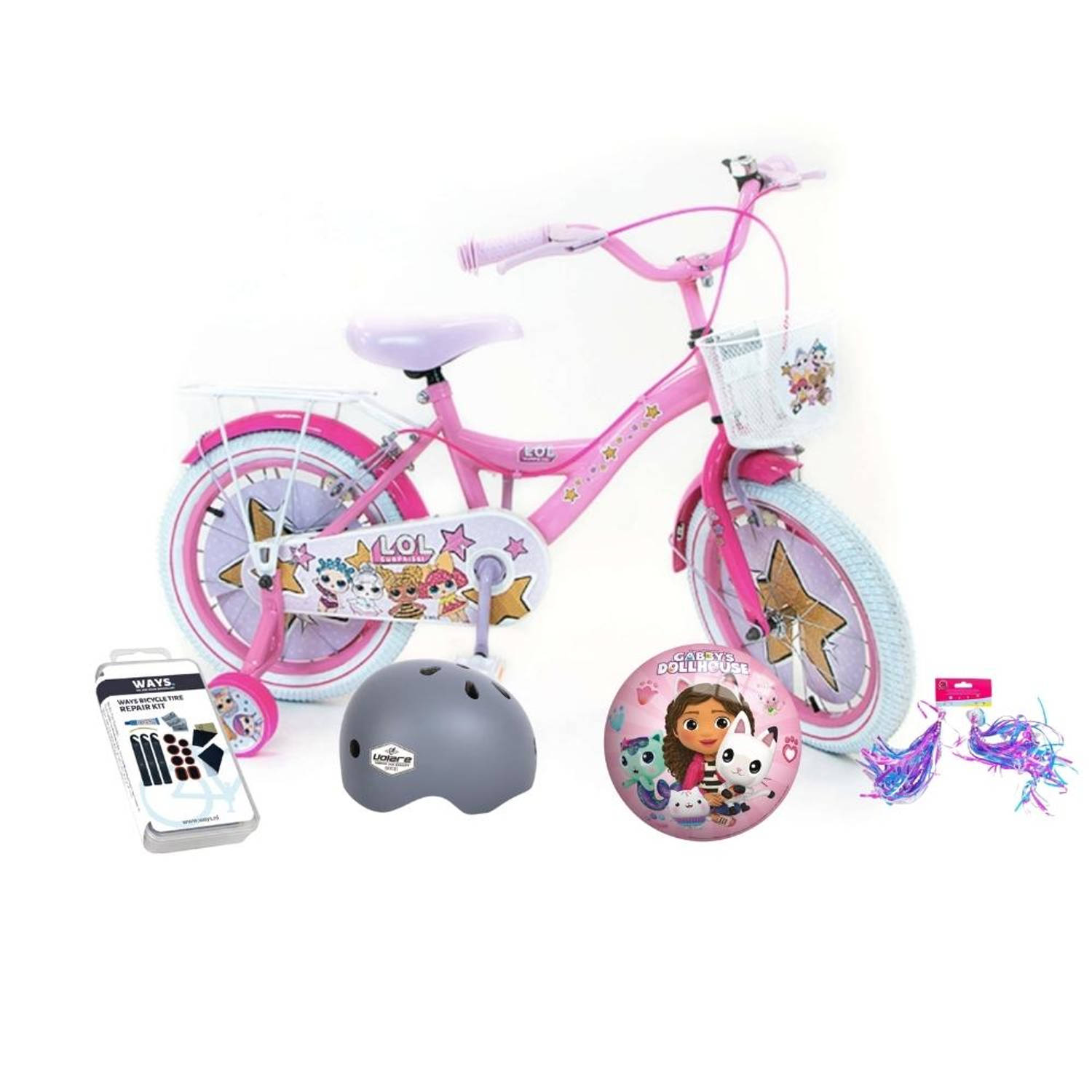 Volare Kinderfiets LOL Surprise - 16 inch - Roze - Twee handremmen - Inclusief fietshelm & accessoires