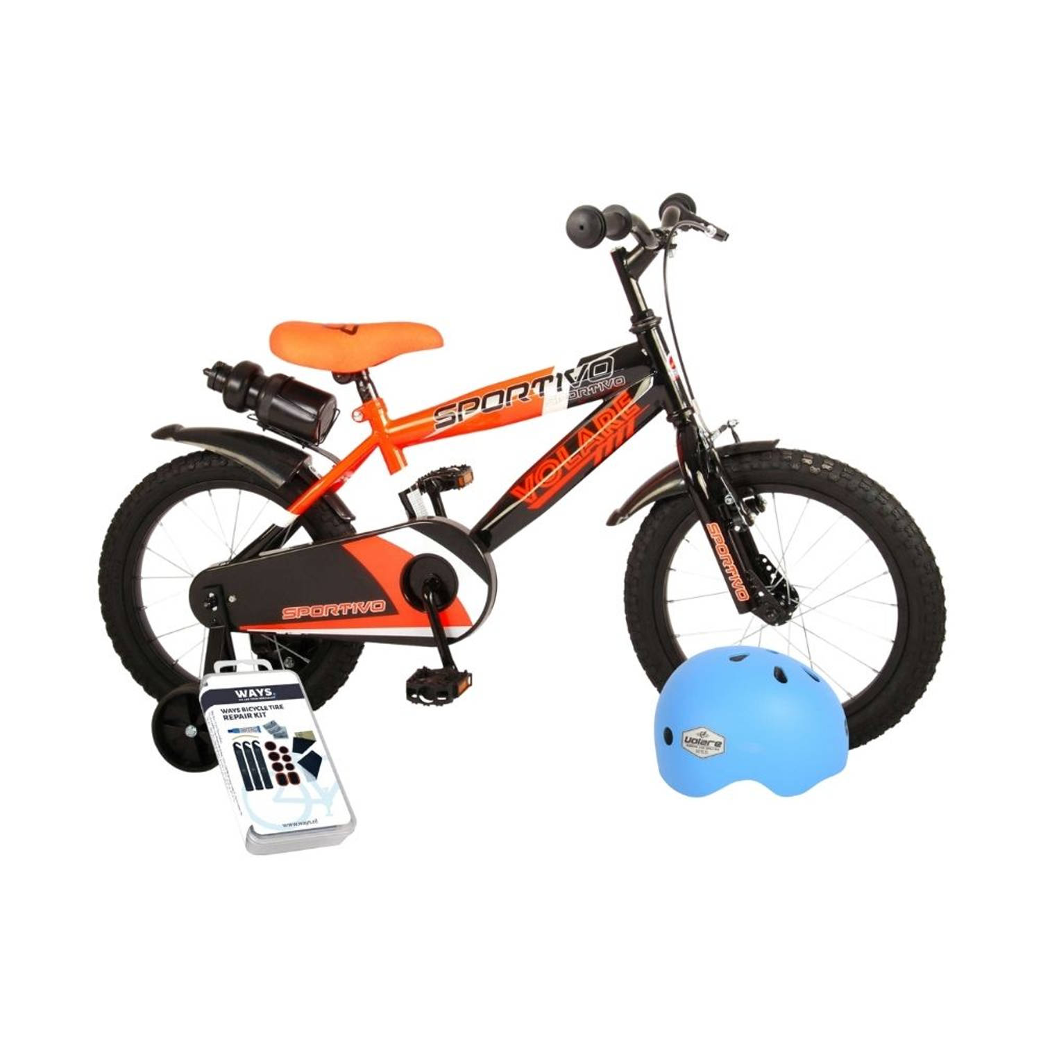 Volare Kinderfiets Sportivo - 16 inch - Oranje/Zwart - Inclusief fietshelm & accessoires