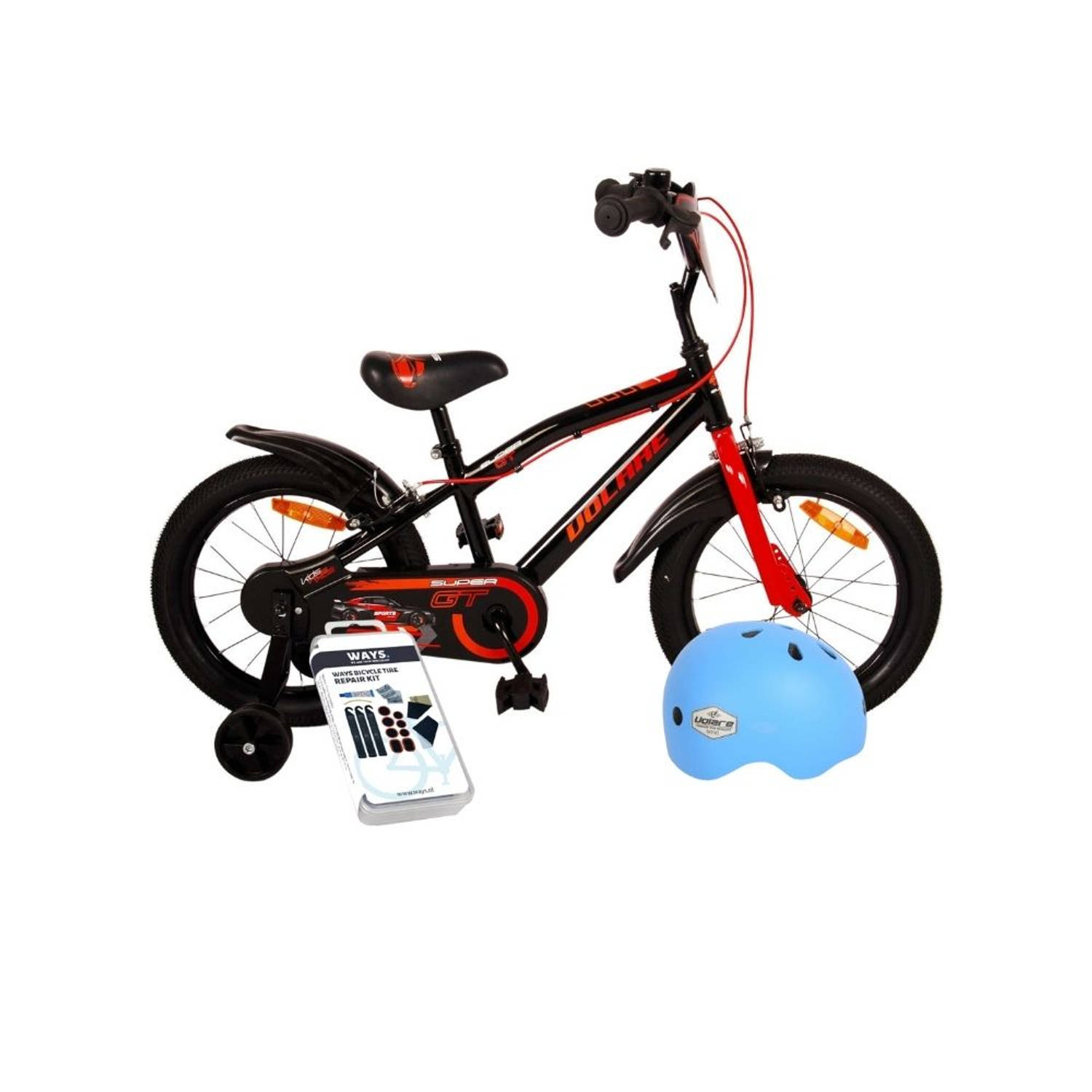 Volare Kinderfiets Super GT - 16 inch - Blauw - Inclusief fietshelm & accessoires