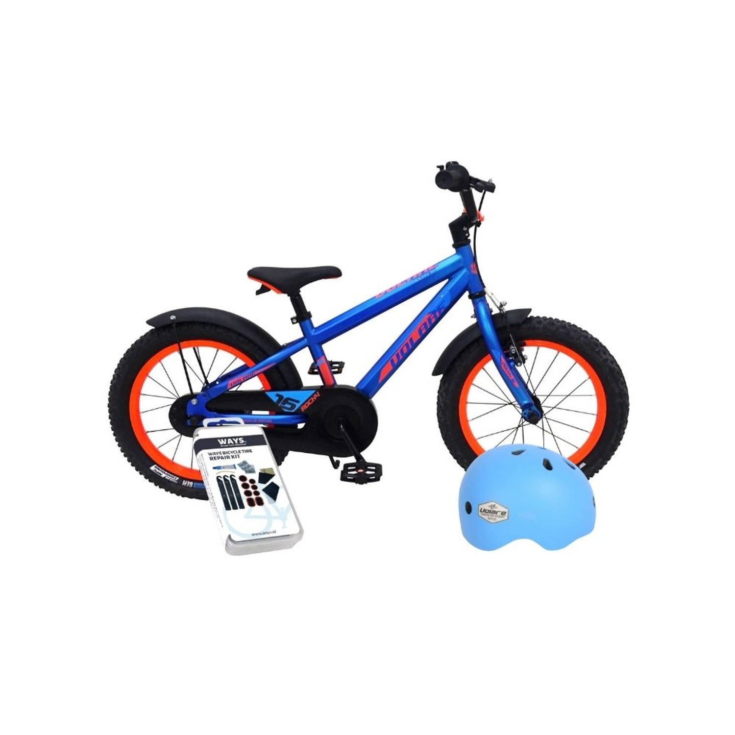 Volare Kinderfiets Rocky - 16 inch - Blauw - Inclusief fietshelm & accessoires